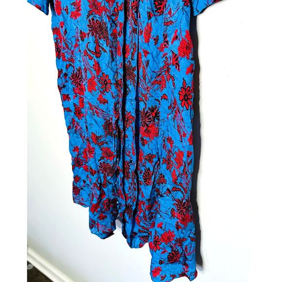 Derek Lam Blue & Red Floral Print Button Front A-Line Shirt Dress Size 4 - Picture 9 of 9